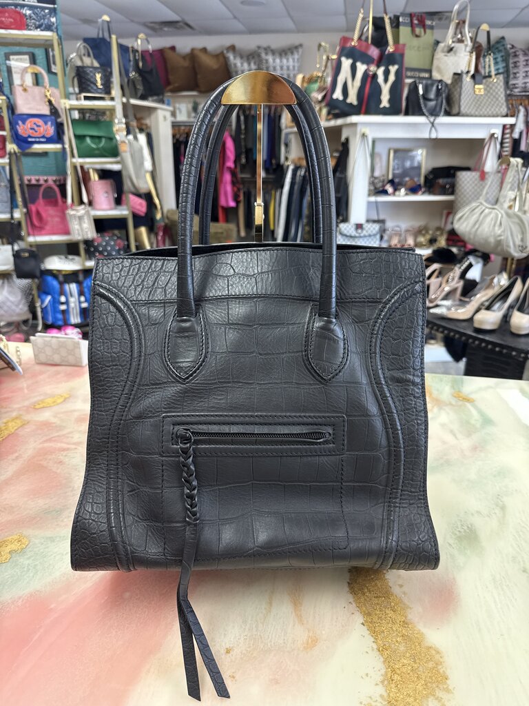 Black Crocodile-Effect Tote Bag