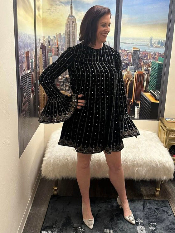 VERY LIMITED ED. Trumpet Sleeve Embellished Velvet