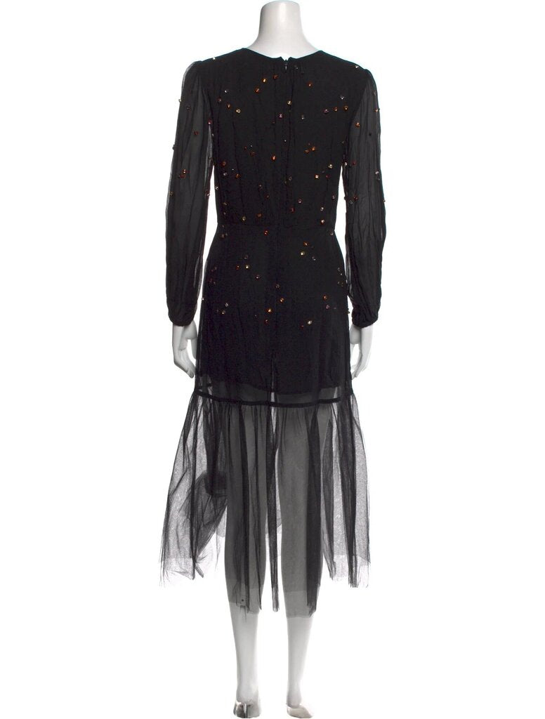 Black Sheer Long Sleeve Dress with Embellishments
