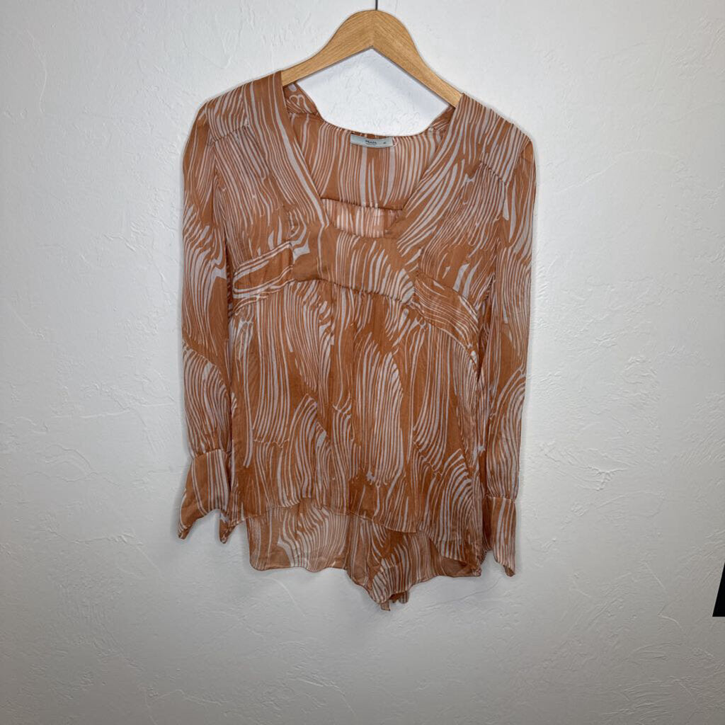 l/s silk top w tie waist