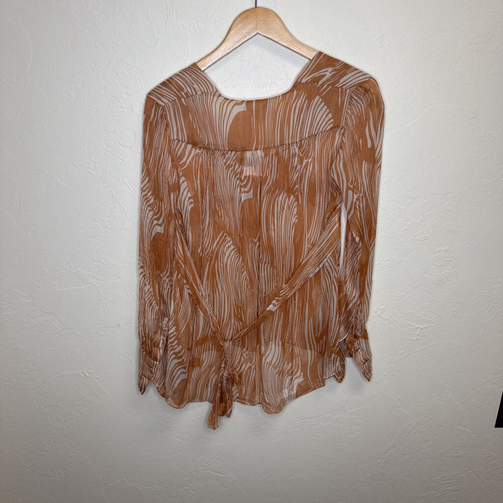 l/s silk top w tie waist