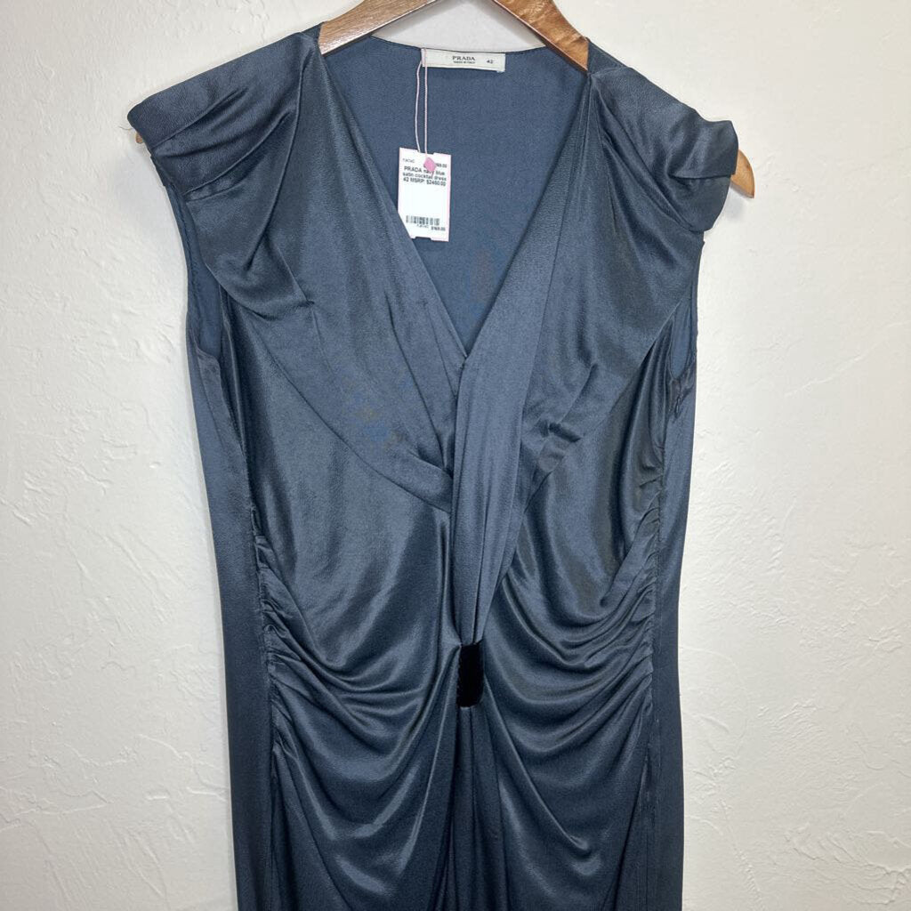 navy blue satin cocktail dress