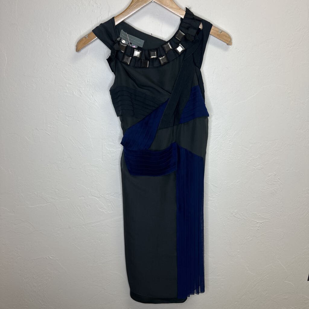 blue/blk cocktail dress w gem insets