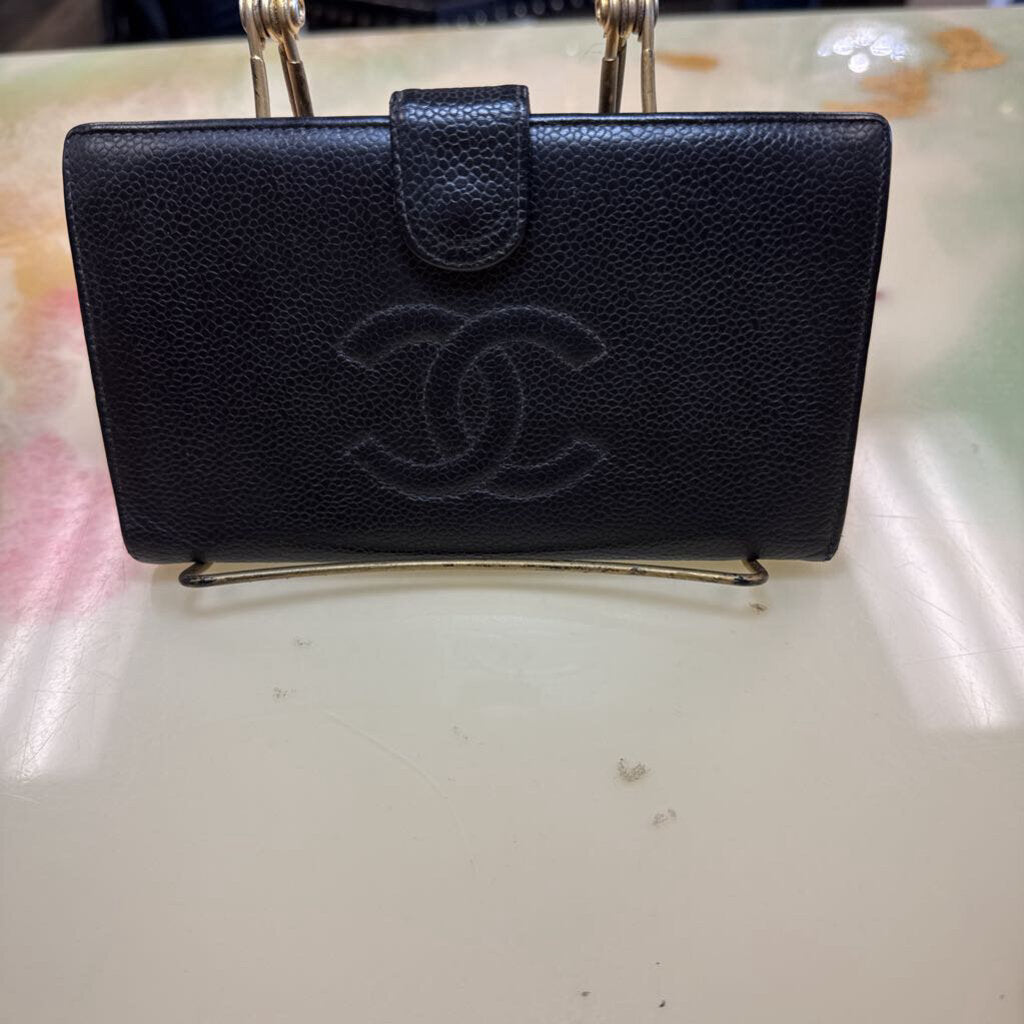 Black Vintage Caviar Continental French Wallet