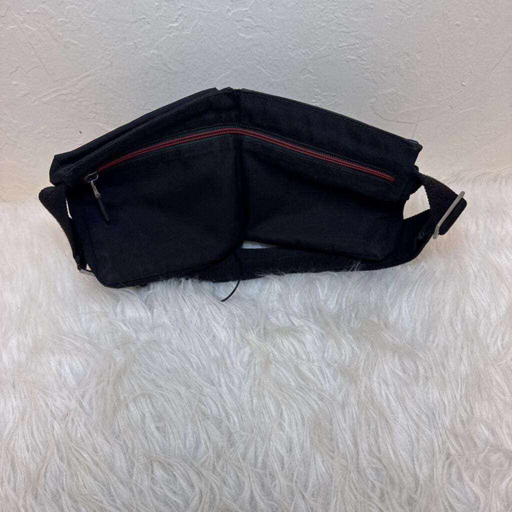 Black Canvas Web Double Pocket Belt Bag