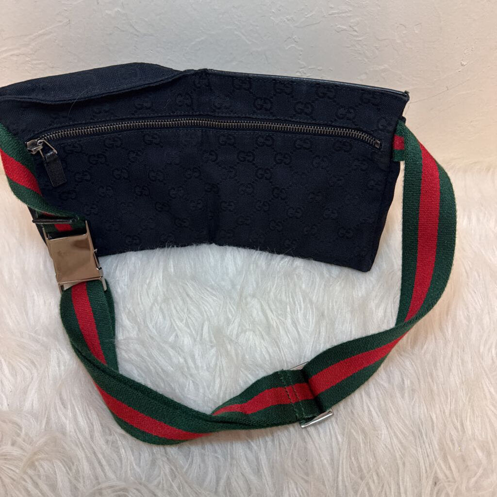 Black GG Sherry Line Web Double Pocket Belt Bag