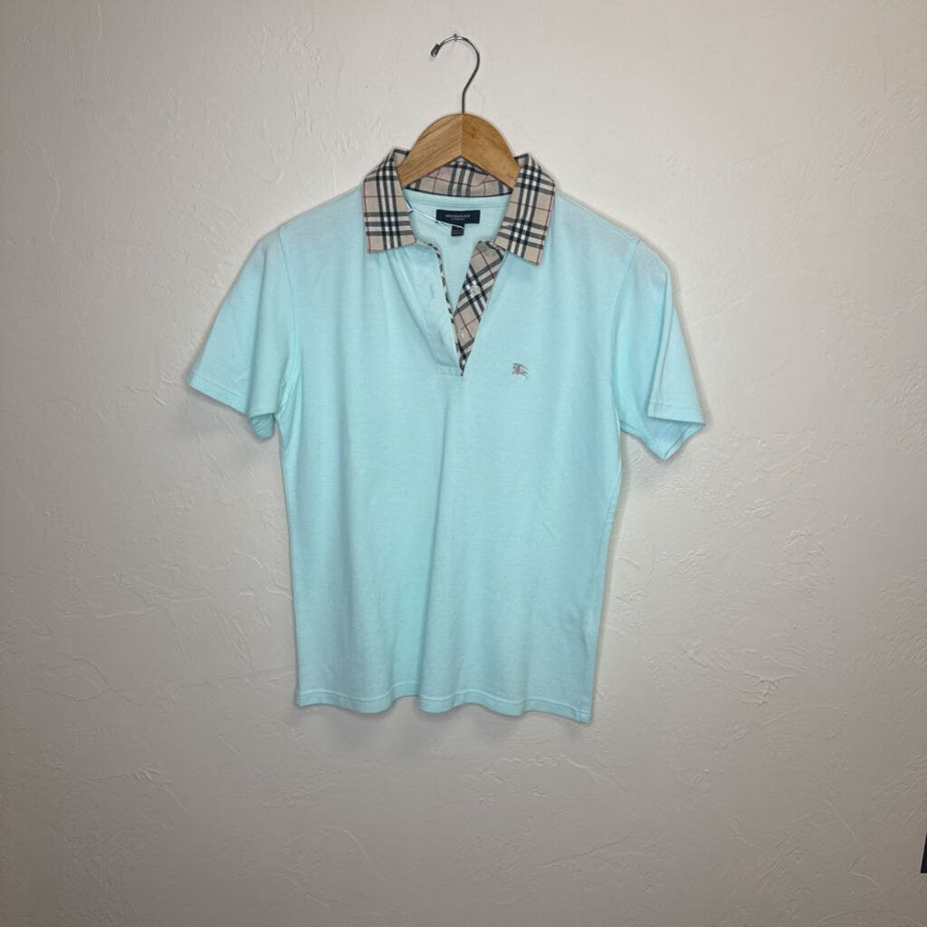 Mint Green s/s shirt with plaid collar