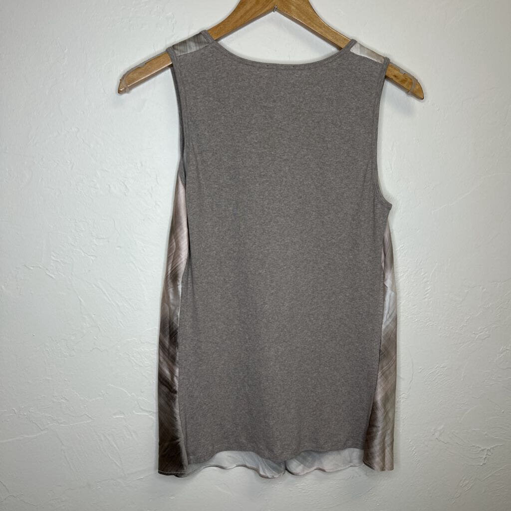 Tan multi color silk sleeveless top