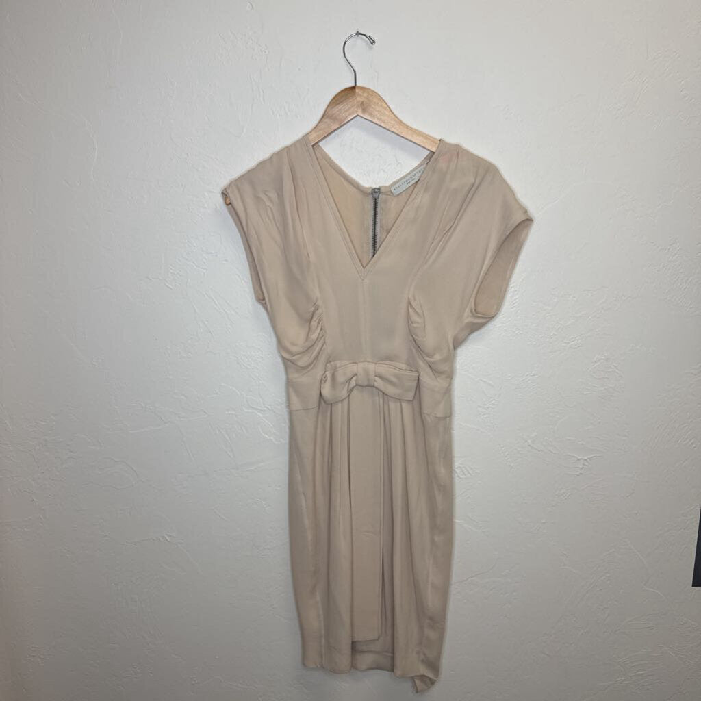 Tan s/s silk cocktail dress