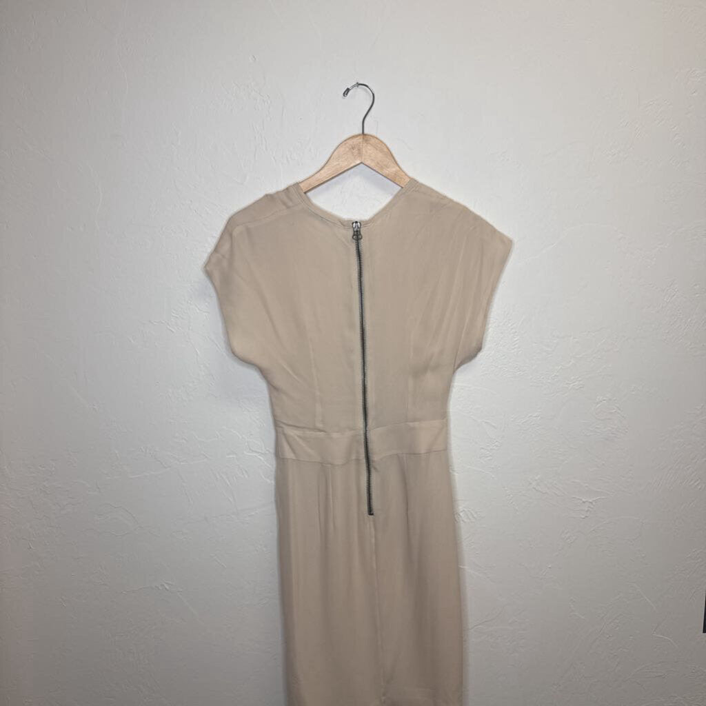 Tan s/s silk cocktail dress