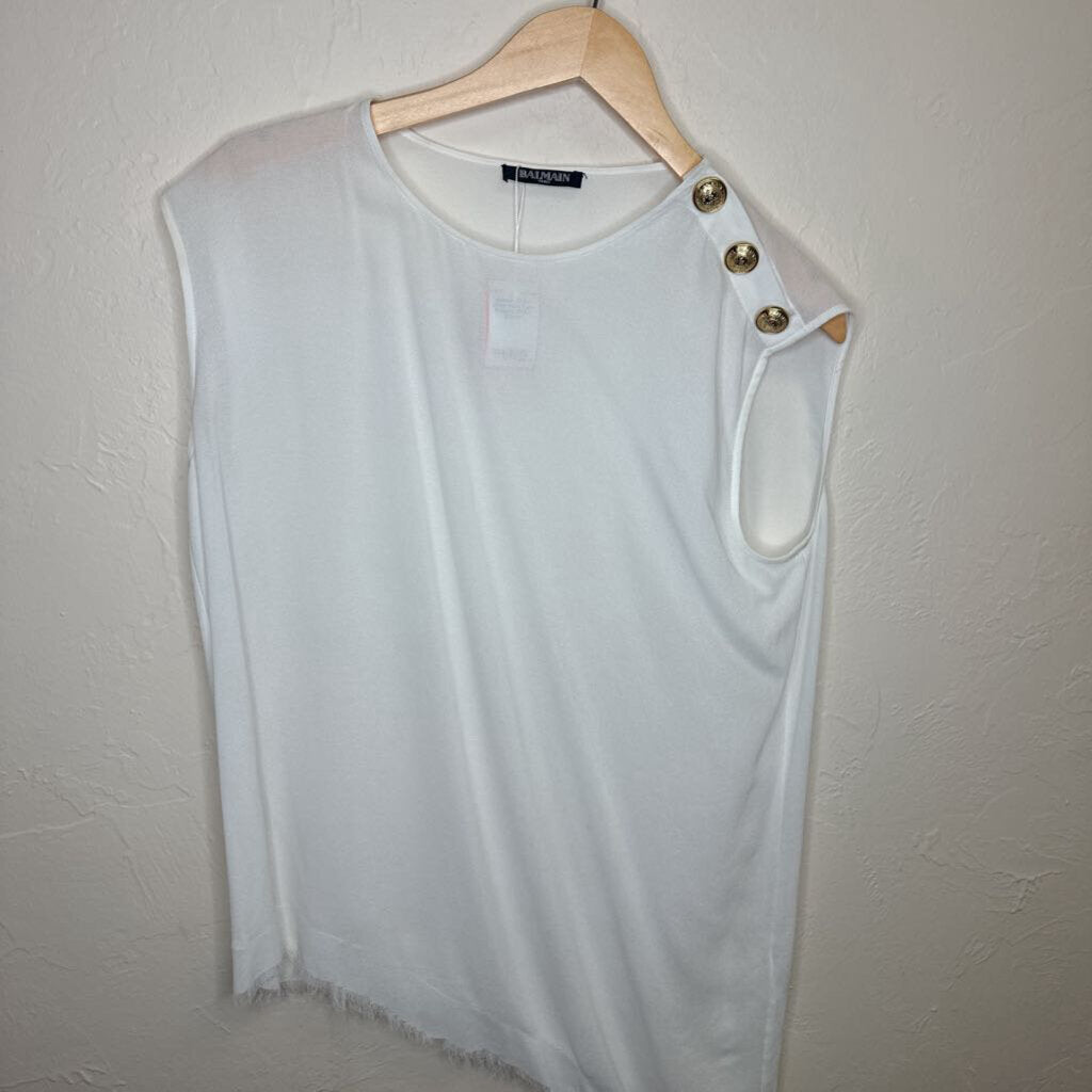 White Crew Neck Tank Fringe