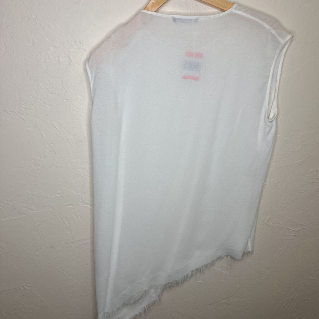 White Crew Neck Tank Fringe