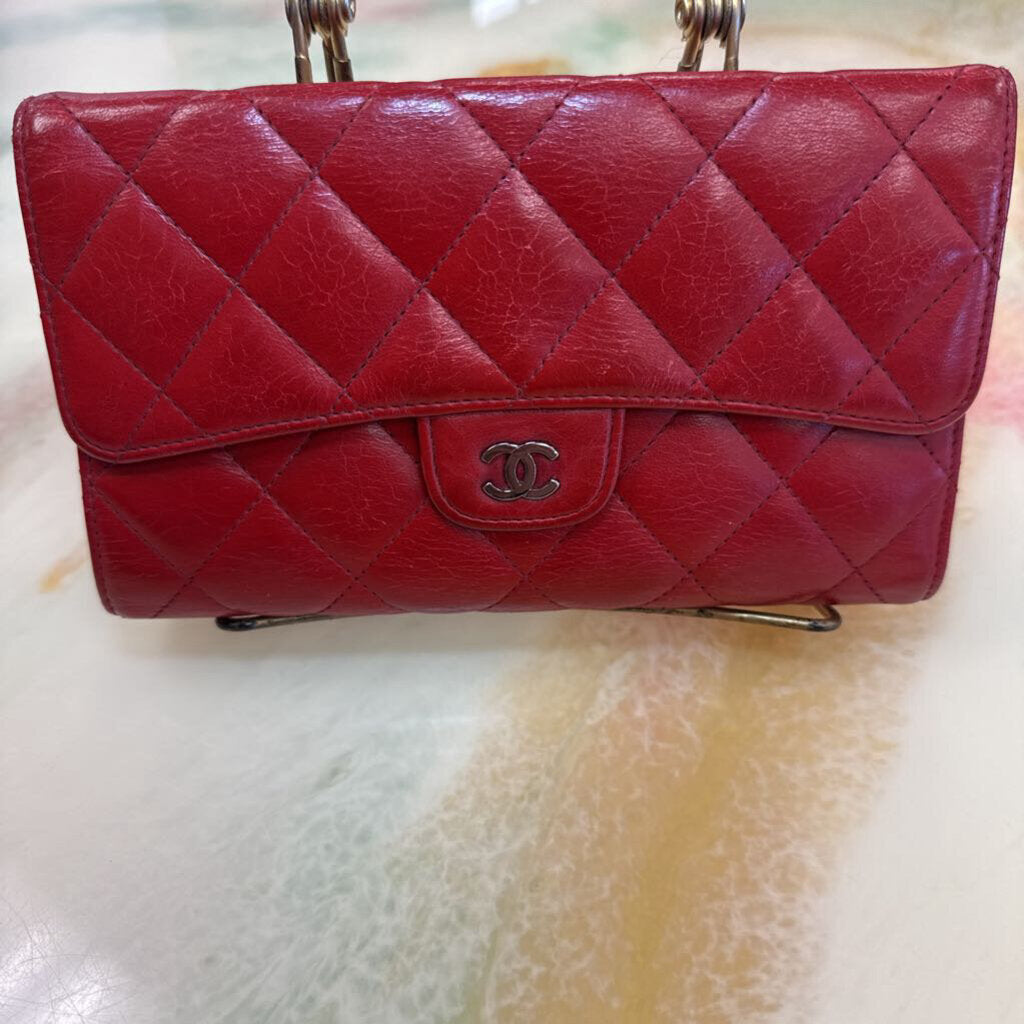 Red Matelesse Lambskin CC Trifold Wallet