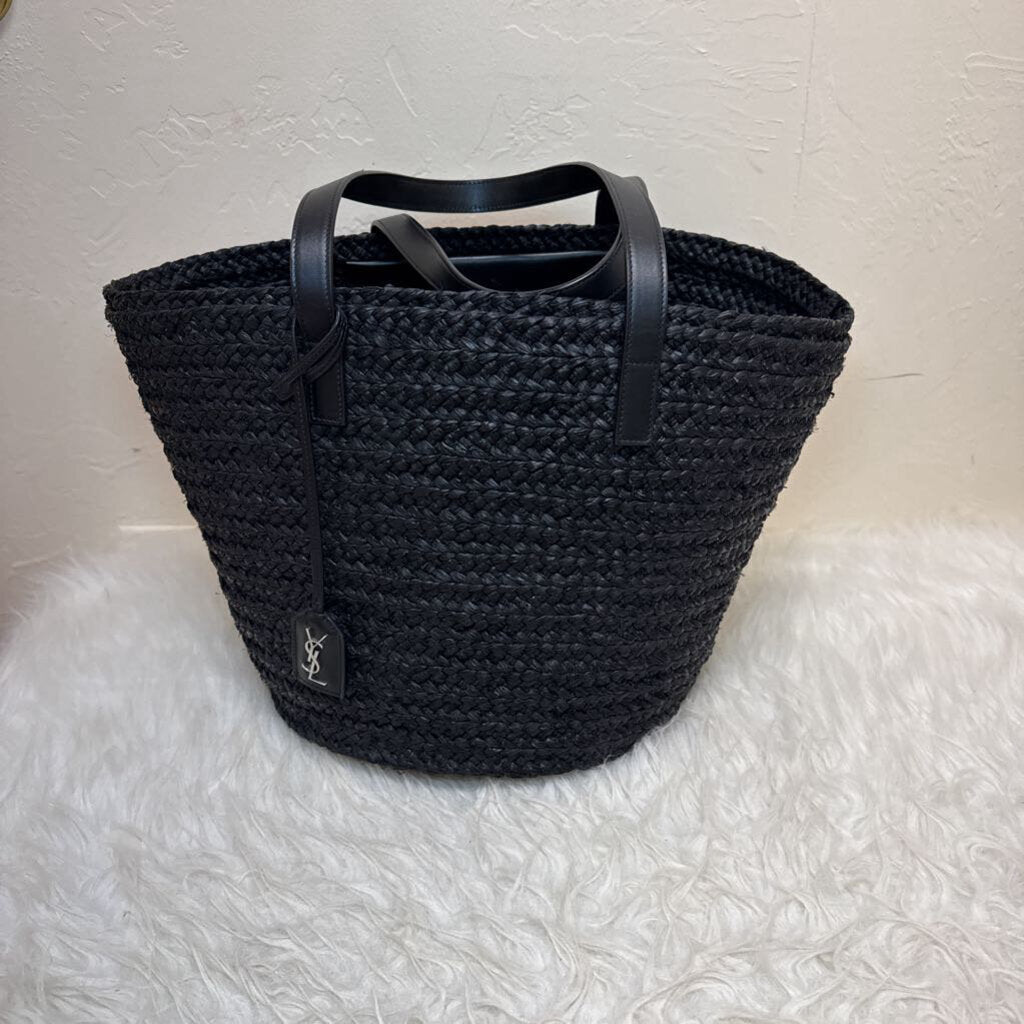 Saint Laurent Medium Black Panier Raffia Basket Bag