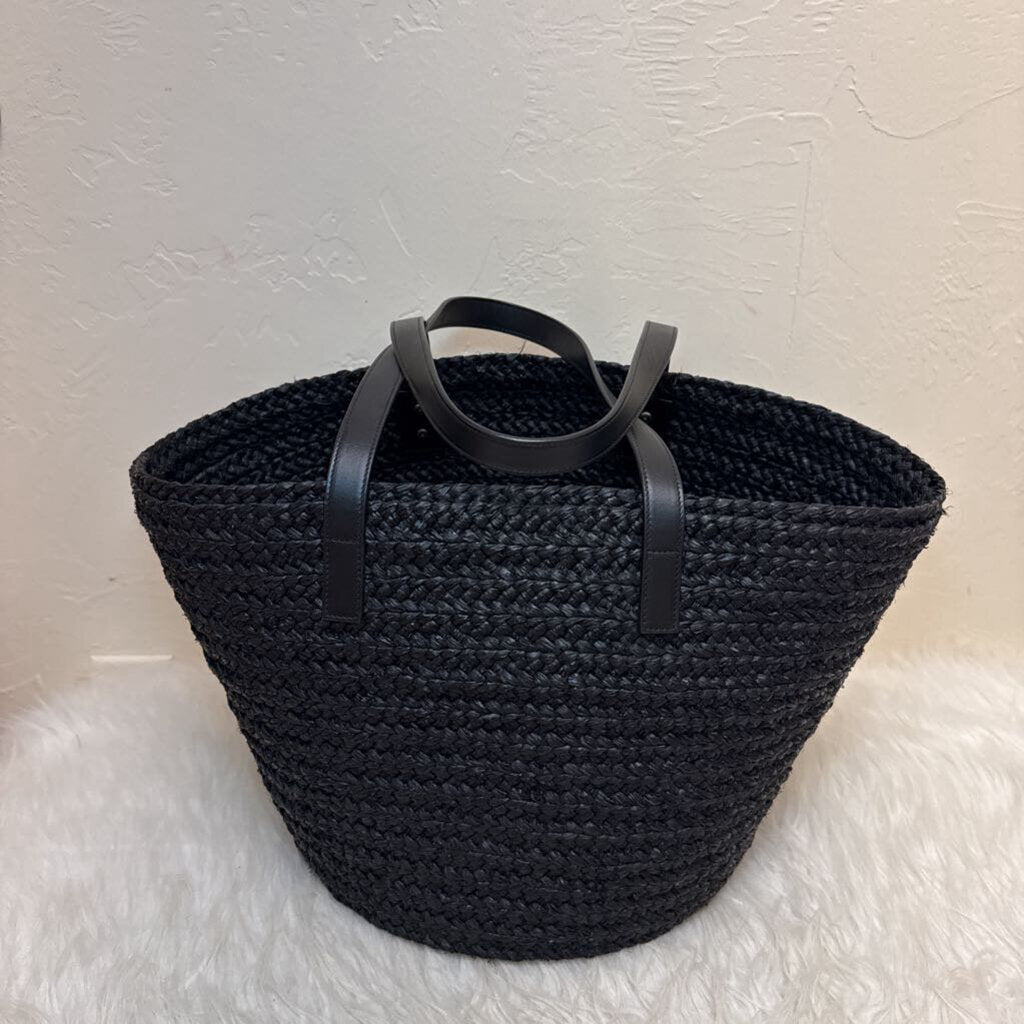 Saint Laurent Medium Black Panier Raffia Basket Bag