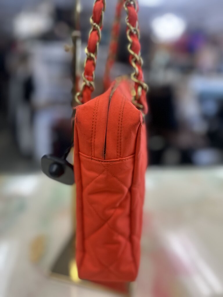 Orange Quilted Nylon Shoulder Bag