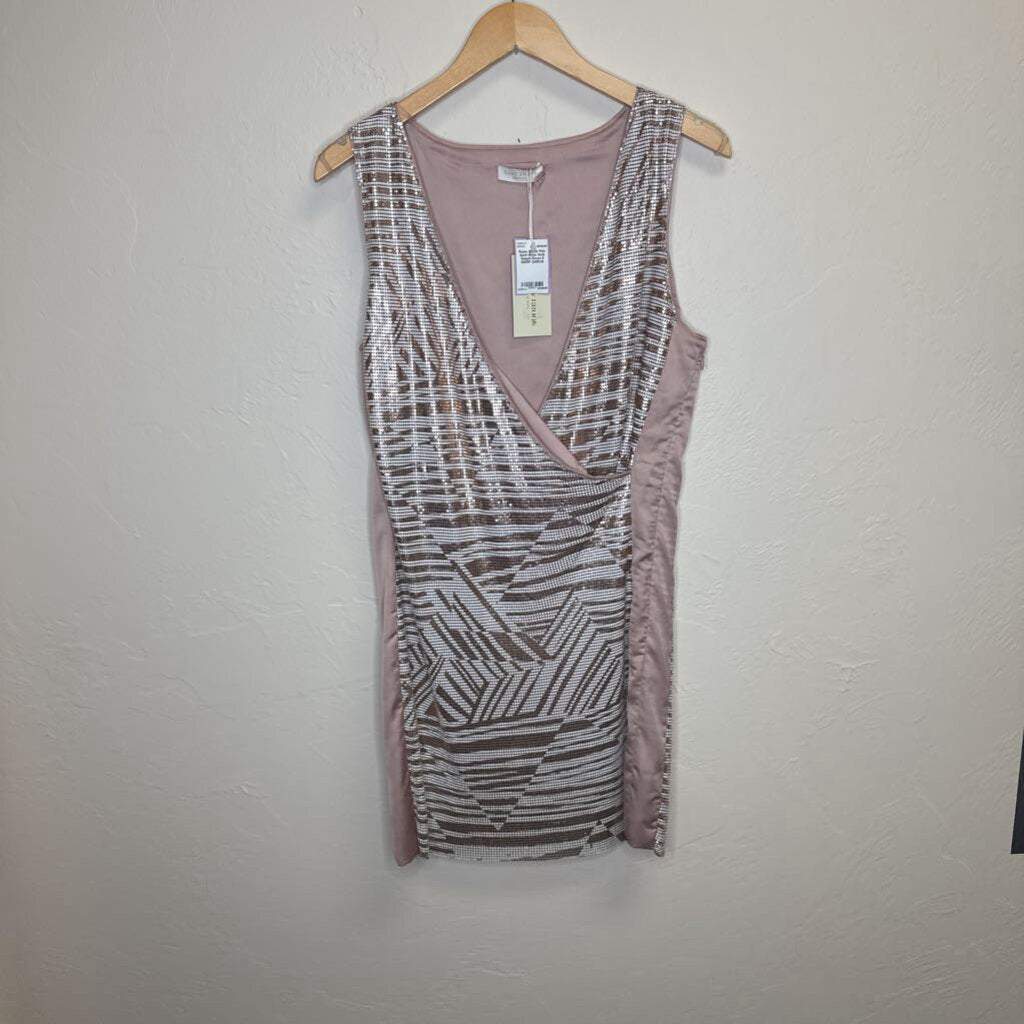 Pink Satin Rose Gold Sequin Dress