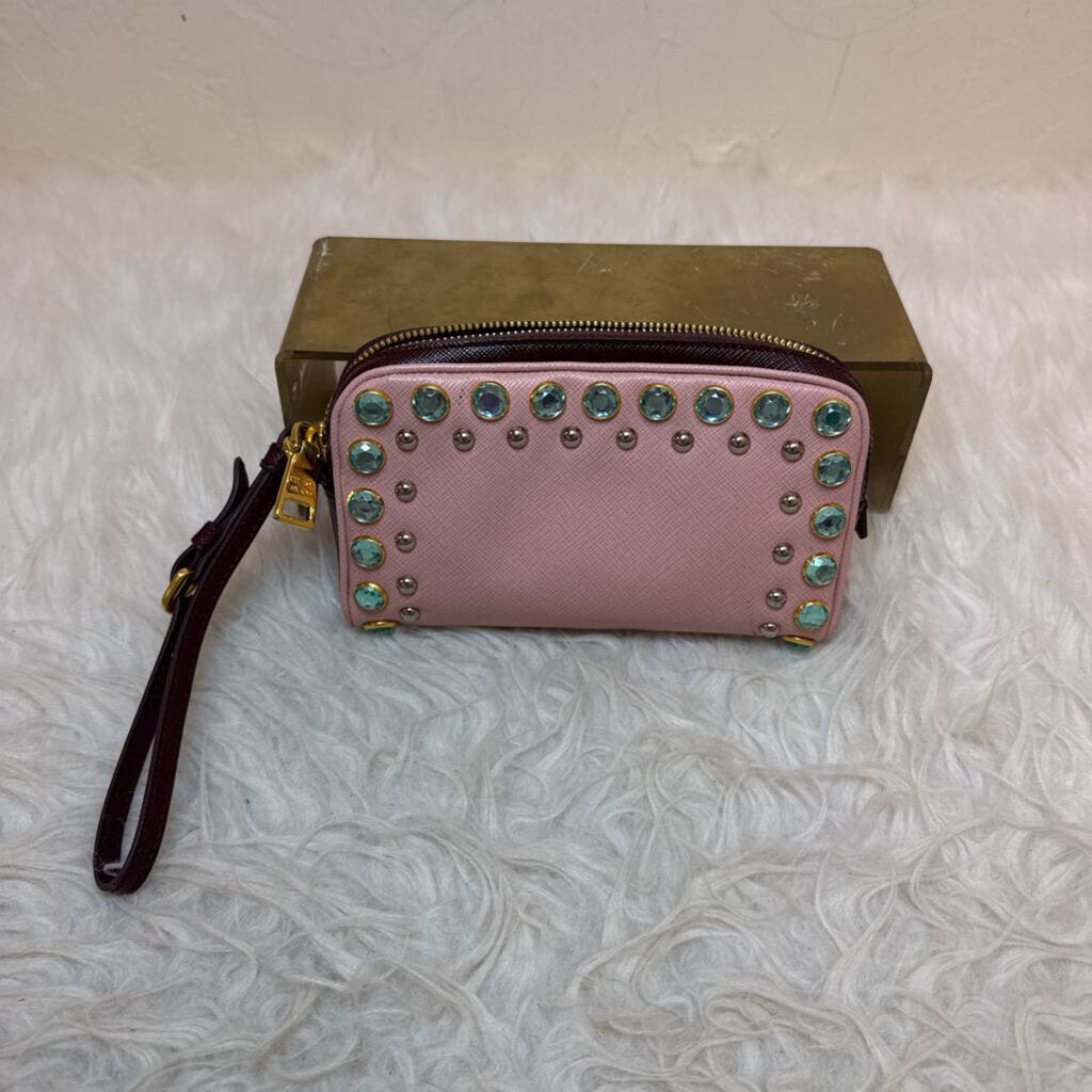 Pink Embellished Saffiano Vernice Mini Camera Bag