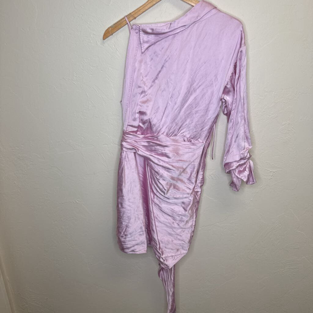 Pink Satin Assymmetric Collar Dress