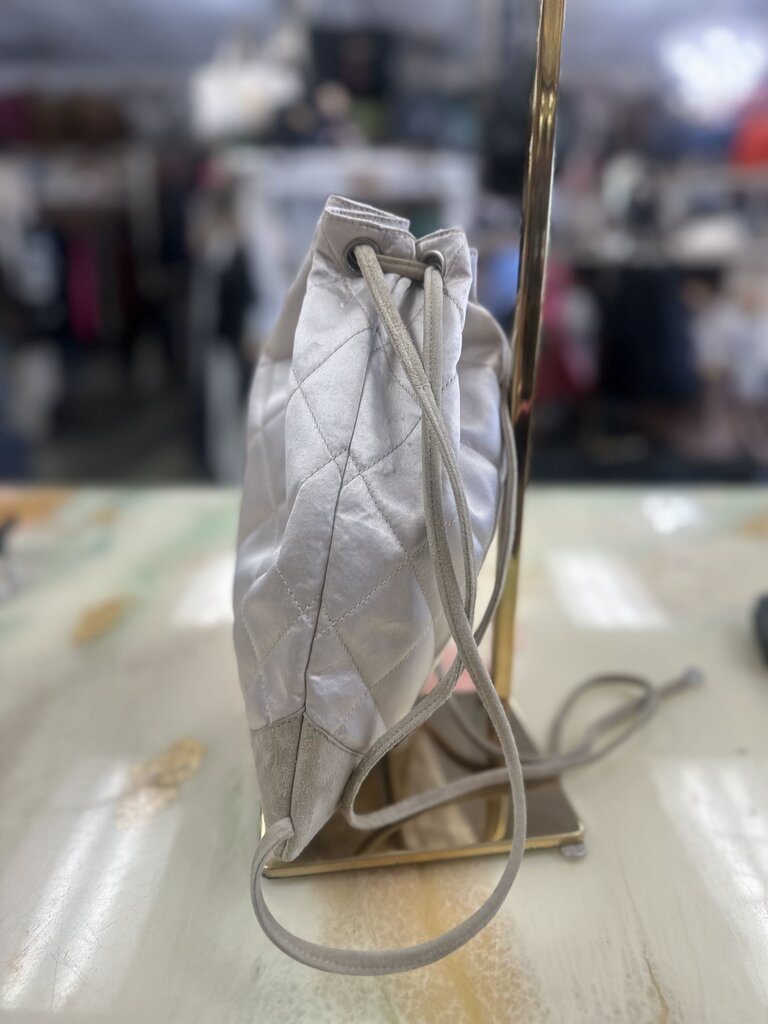 Pink Satin Faux Pearl Drawstring Backpack