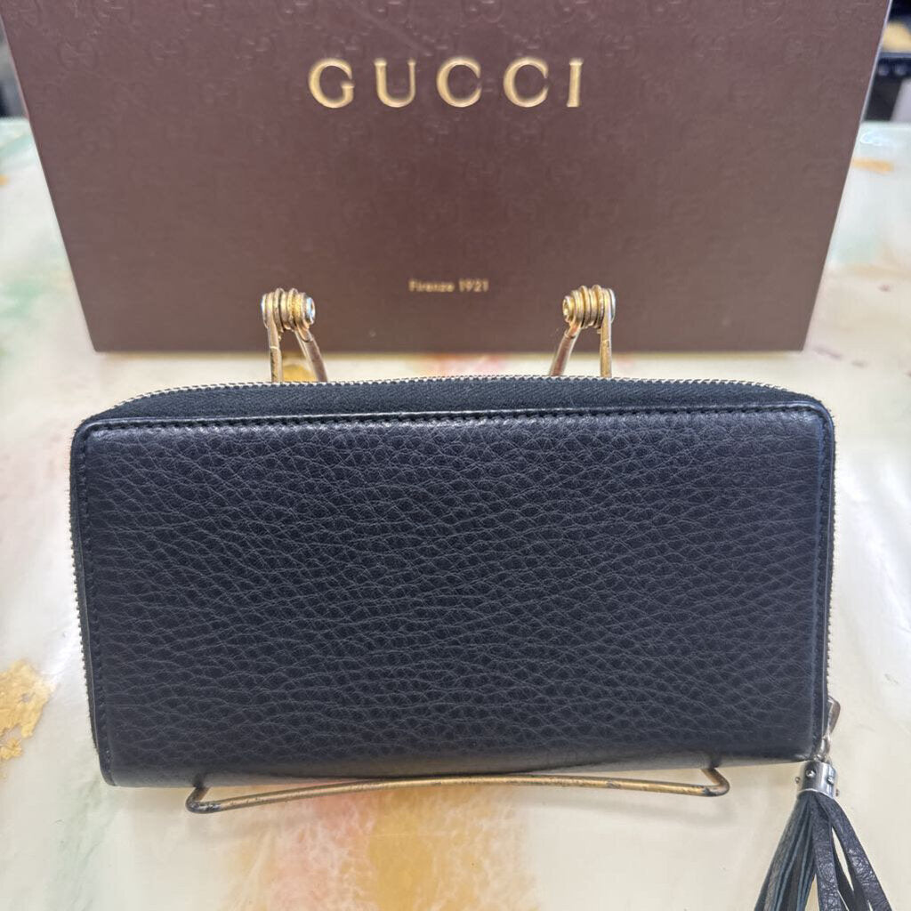 Black Pebbled Calfskin Studded Soho Zip Around Wallet