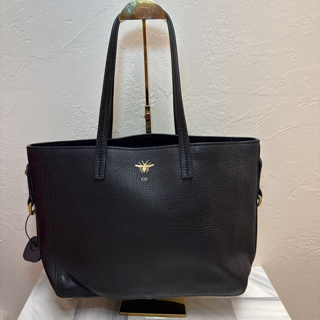 Black Grained Calfskin D-Bee Medium Shopper Tote