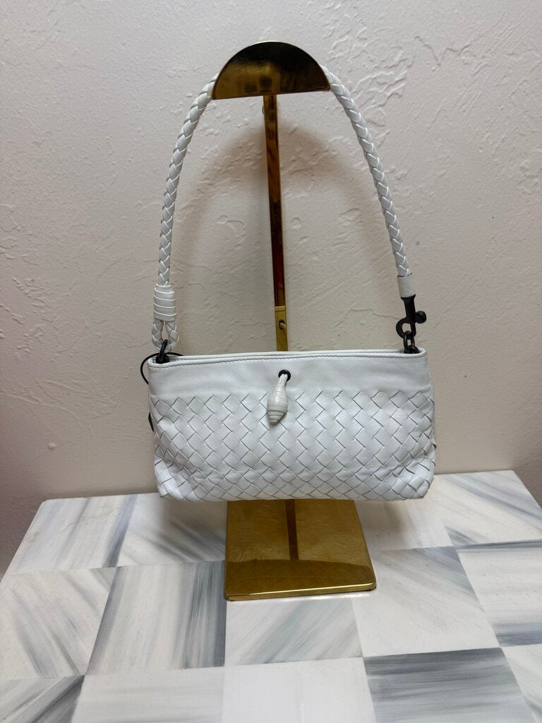White Nappa Intrecciato Leather Shoulder Bag