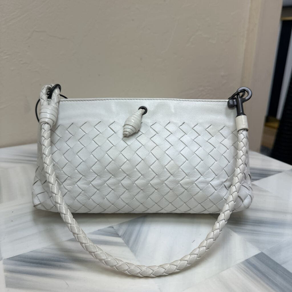 White Nappa Intrecciato Leather Shoulder Bag