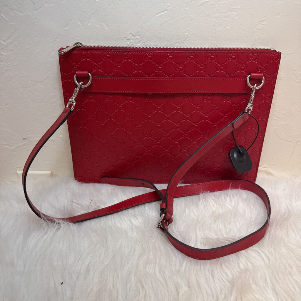 Red Leather GG Embossed Messenger Bag