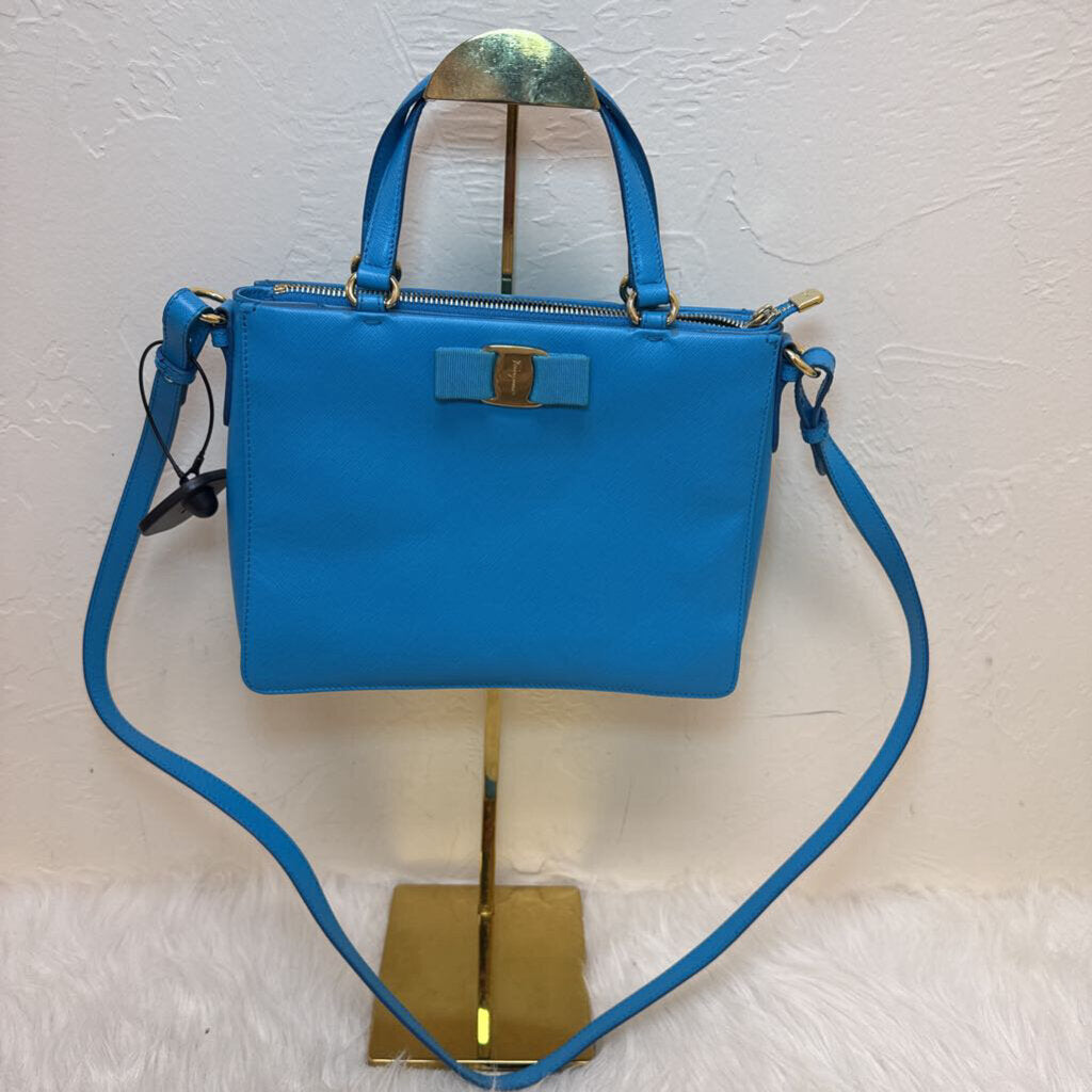 Blue Saffiano Leather Handle Bag
