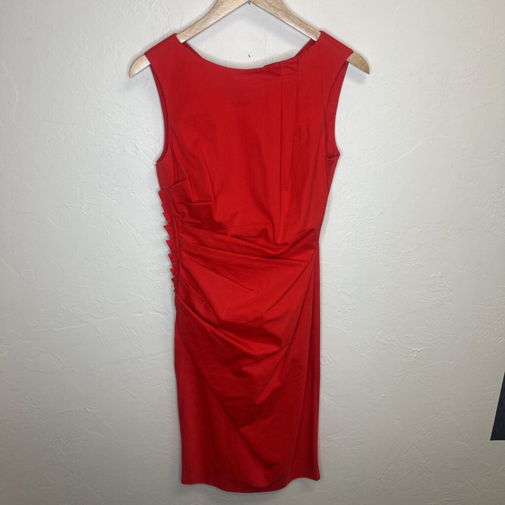 Red Bateau Neckline Midi Length Dress