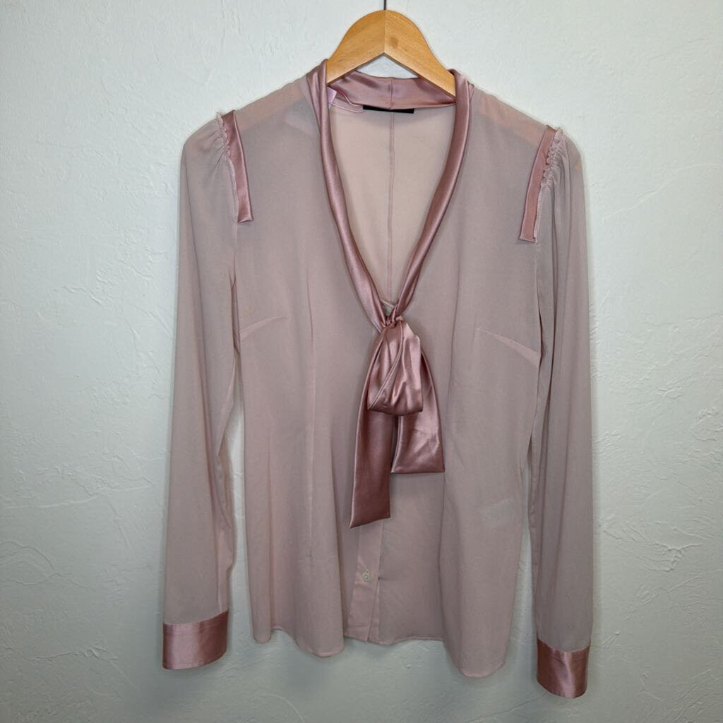 Pink LS Silk Top with Tie