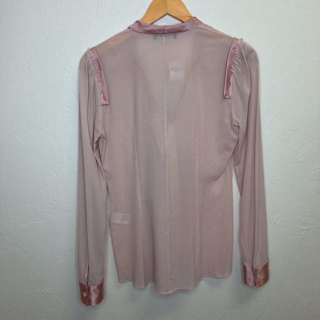 Pink LS Silk Top with Tie