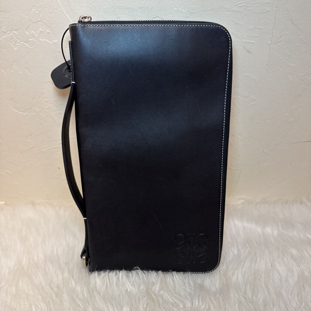 Black Calfskin Oversized Zip Around Organizer