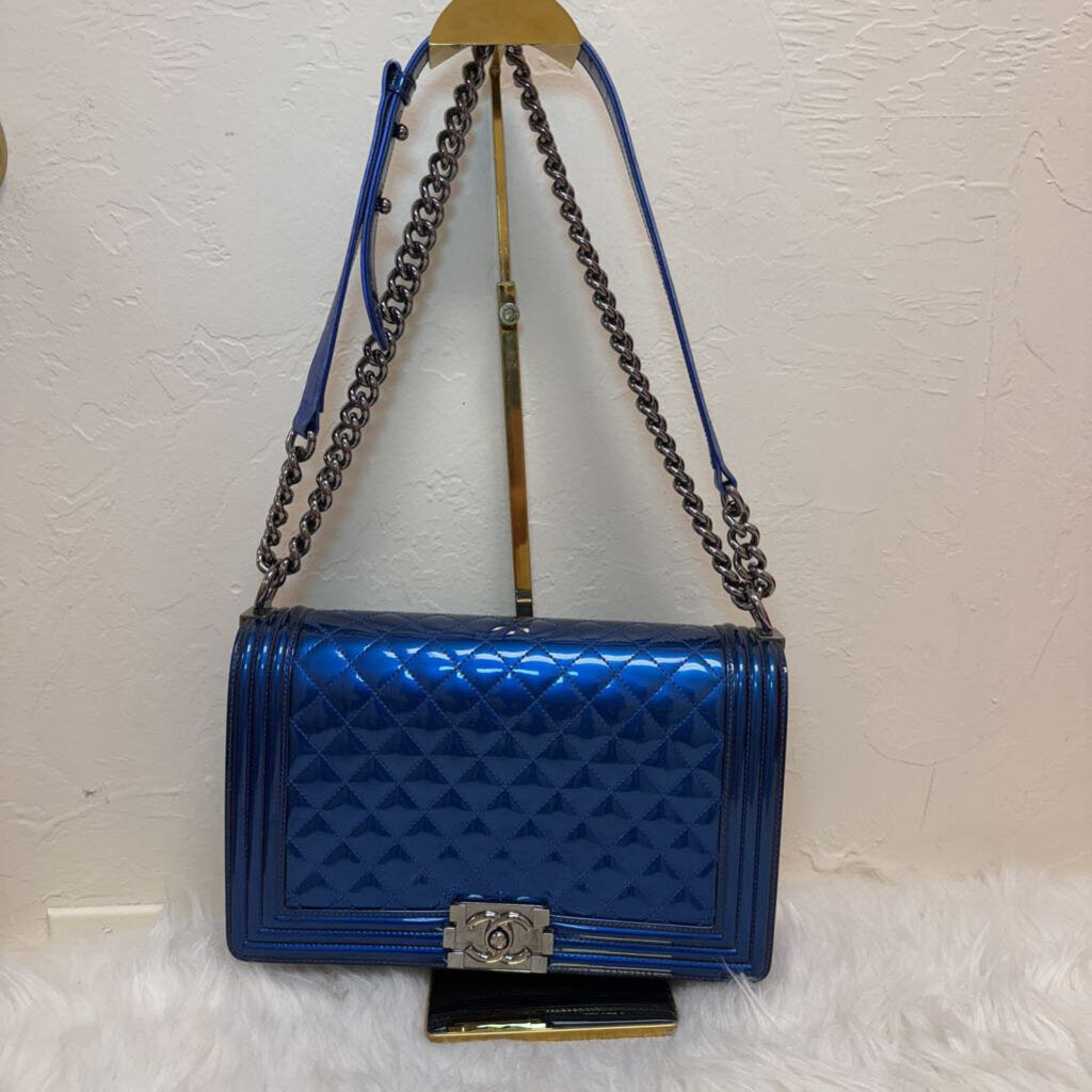 Large Blue Metallic Quilted Boy Bag