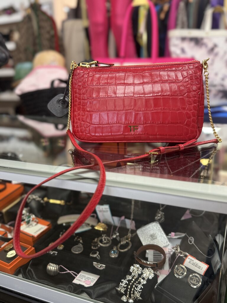 Red Leather Croc-Embossed Crossbody NWT