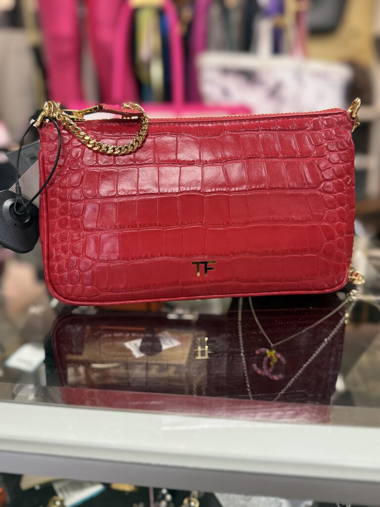 Red Leather Croc-Embossed Crossbody NWT