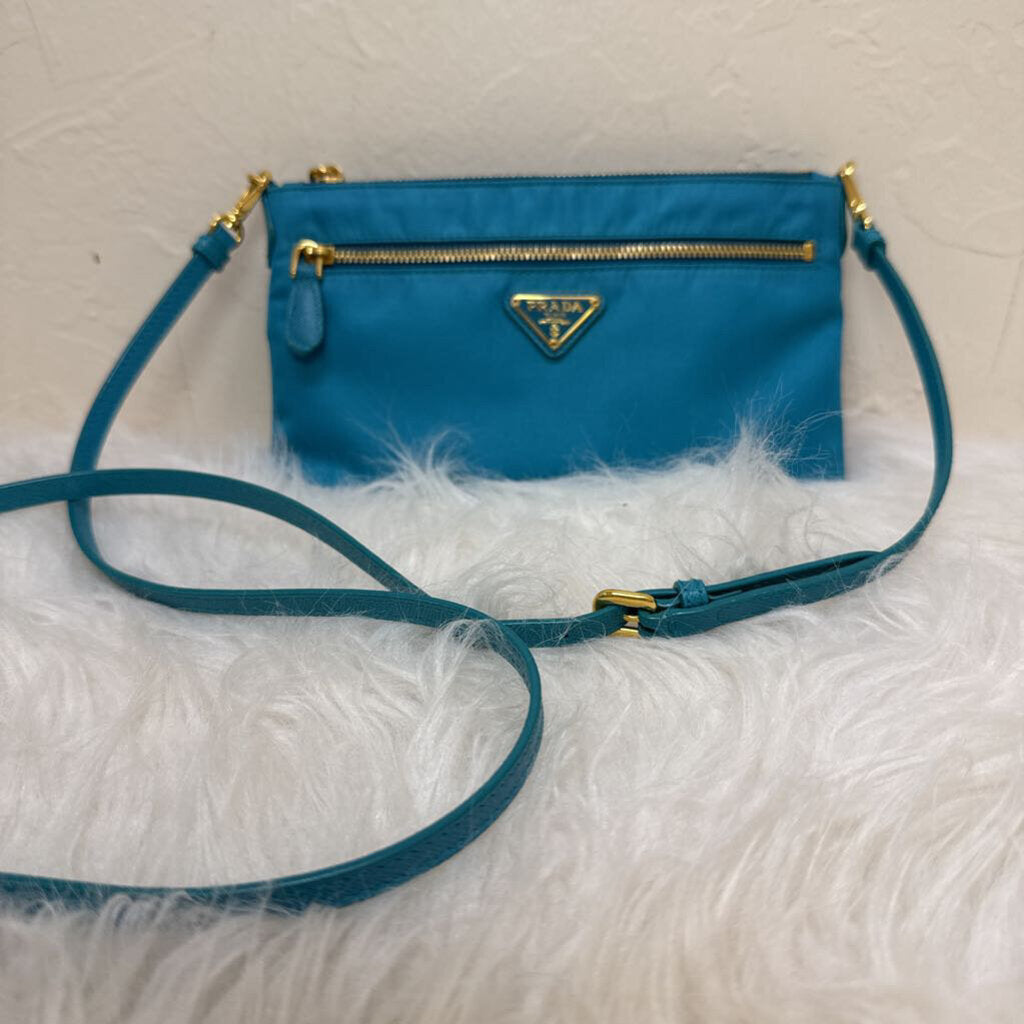 Teal Tessuto Nylon Crossbody Bag