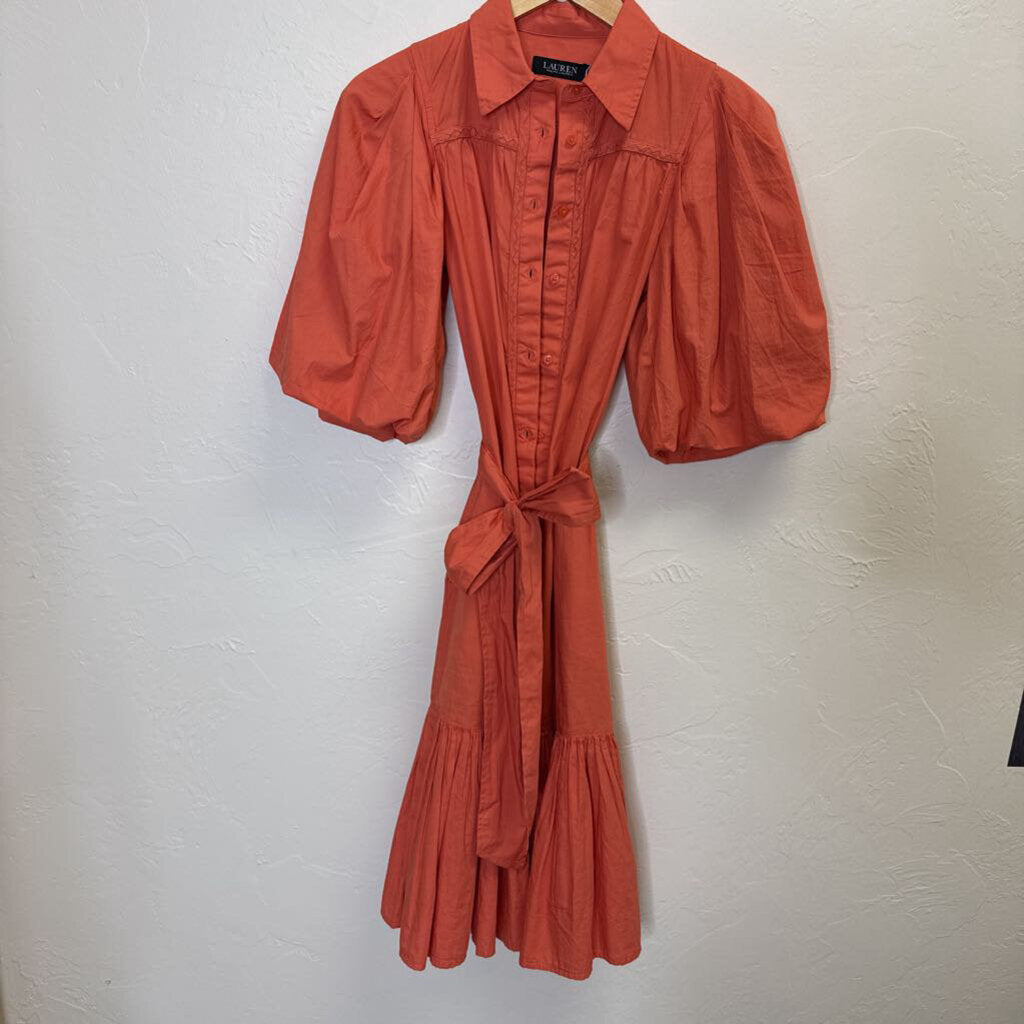 Coral Puffy Sleeve Dress