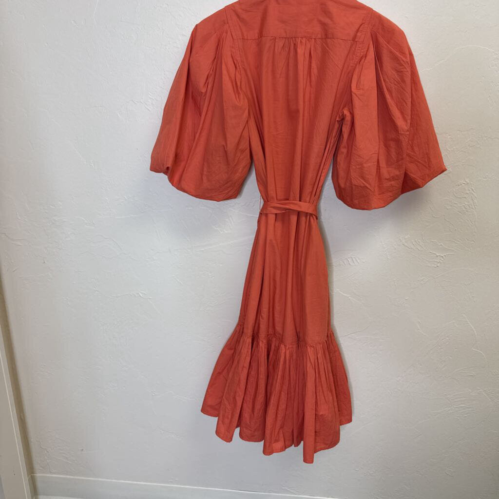 Coral Puffy Sleeve Dress