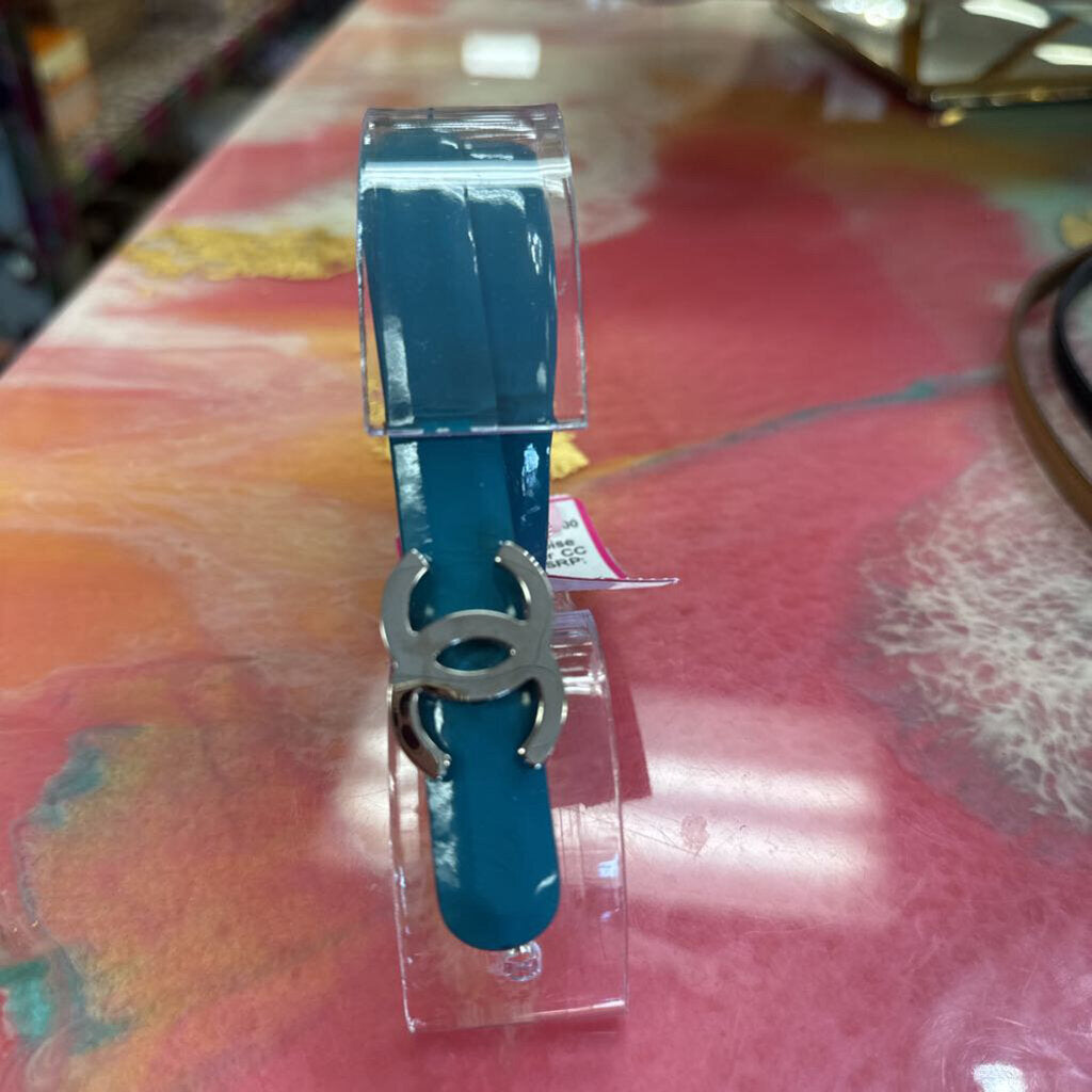 Turquoise Patent Leather CC Belt