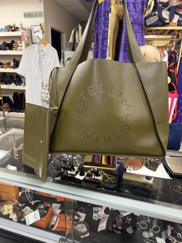 2025 Military Green Vegan Leather Tote with Pouchette