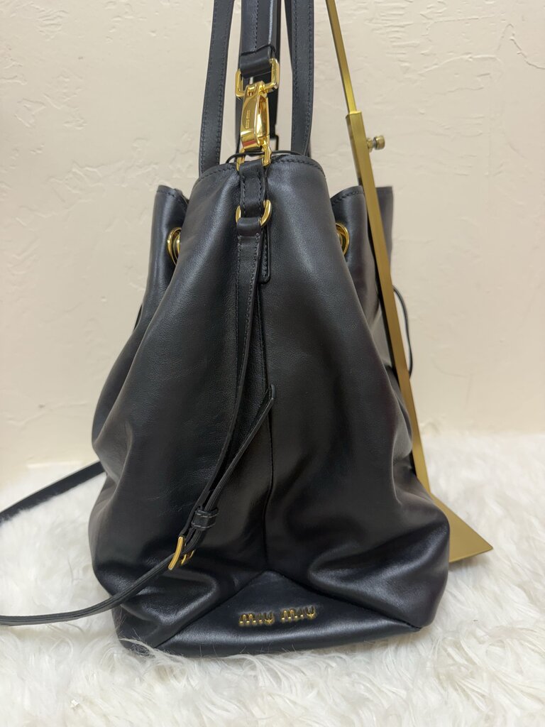 Black Vitello Leather Two Way Bag