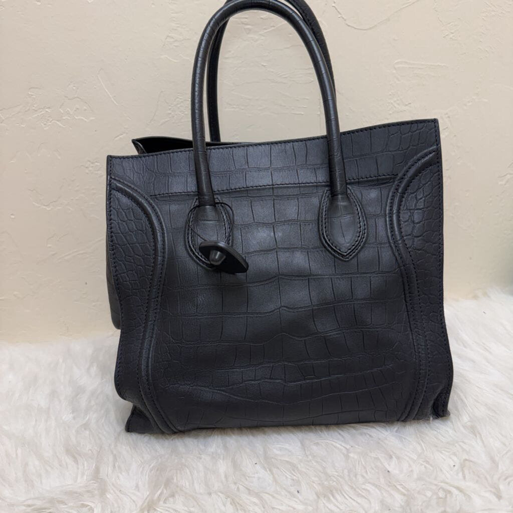 Black Crocodile-Effect Tote Bag