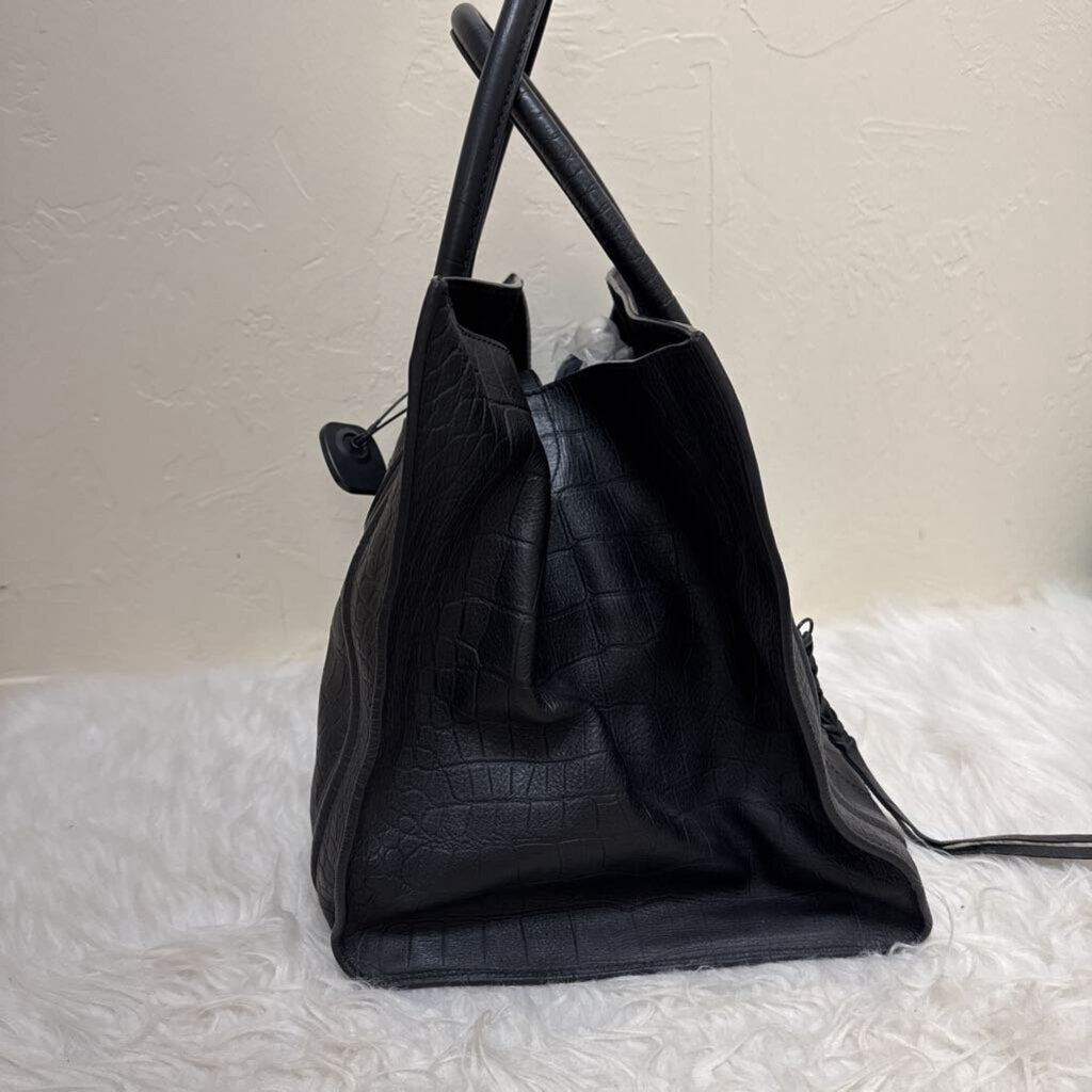 Black Crocodile-Effect Tote Bag
