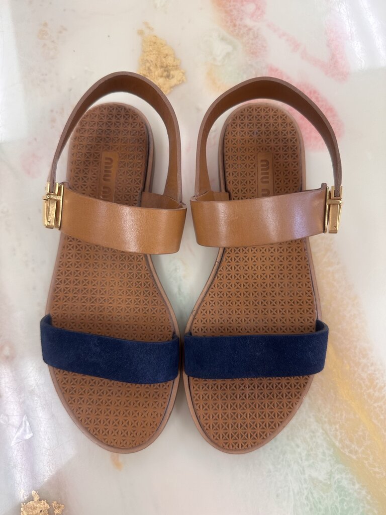 Camel Leather and Blue Suede Sandals