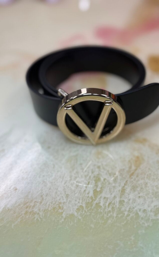 Black Leather Logo Belt