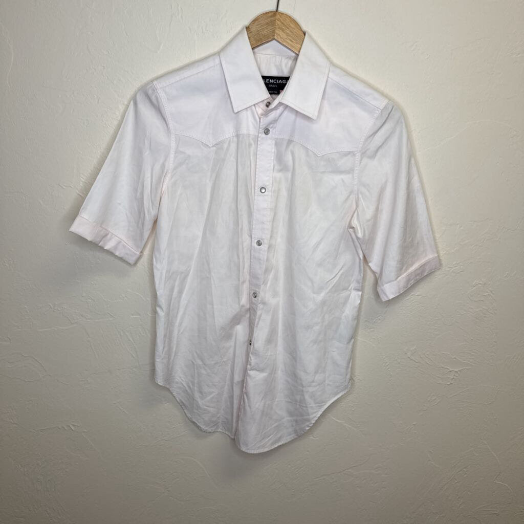 Collared short sleeve snap up