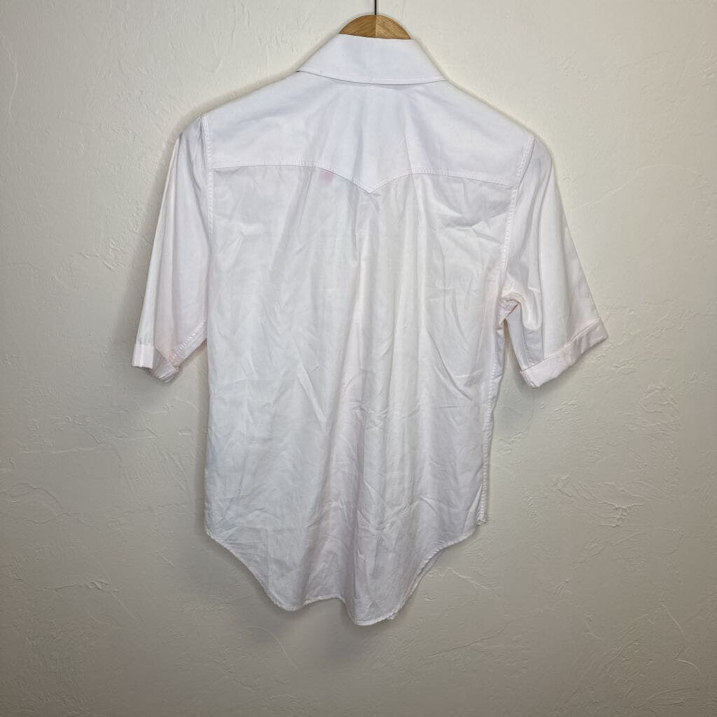 Collared short sleeve snap up