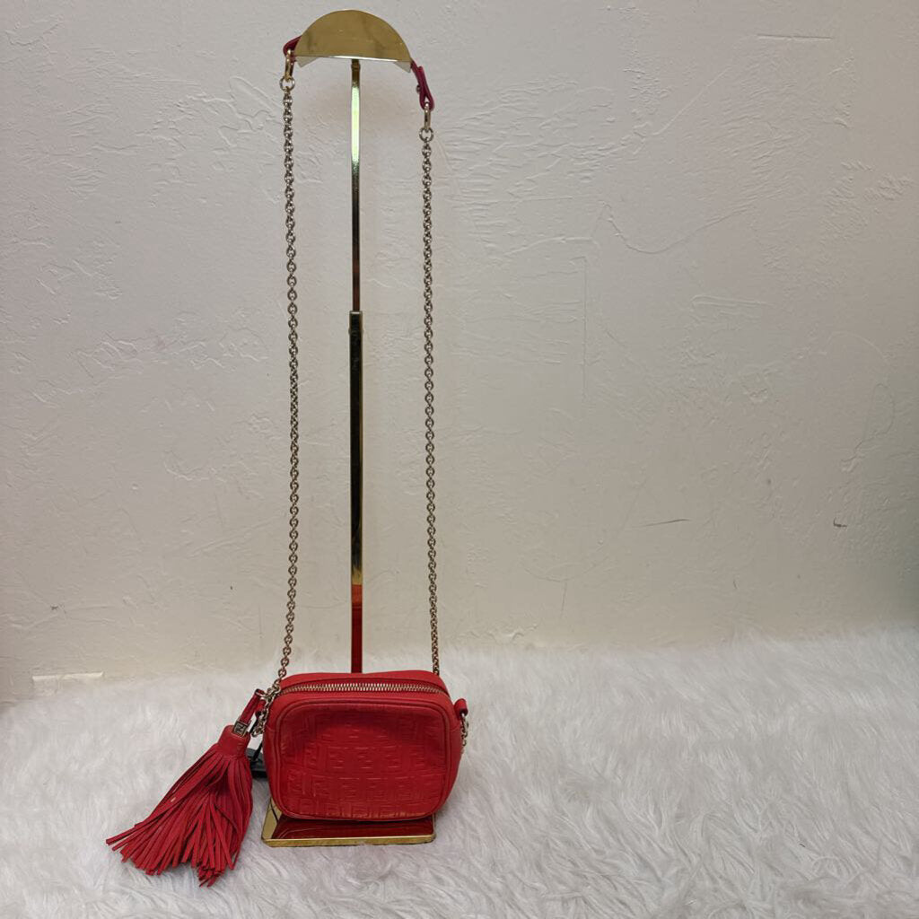 Red Mini FF Embossed Leather Crossbody